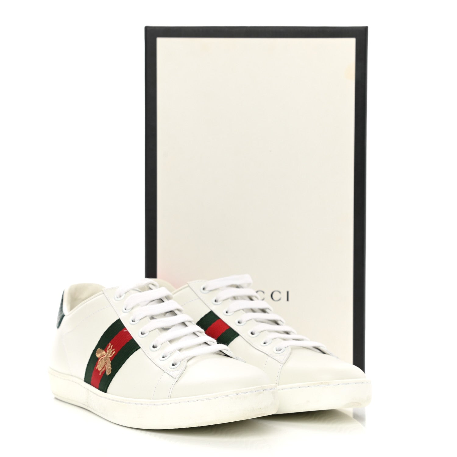 Gucci Calfskin Ayers Bee Embroidered Womens Ace Sneakers 38.5 White Green 11 of 11