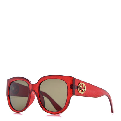 Gucci Acetate Glitter Round Frame Sunglasses GG0142SA Red 1 of 8