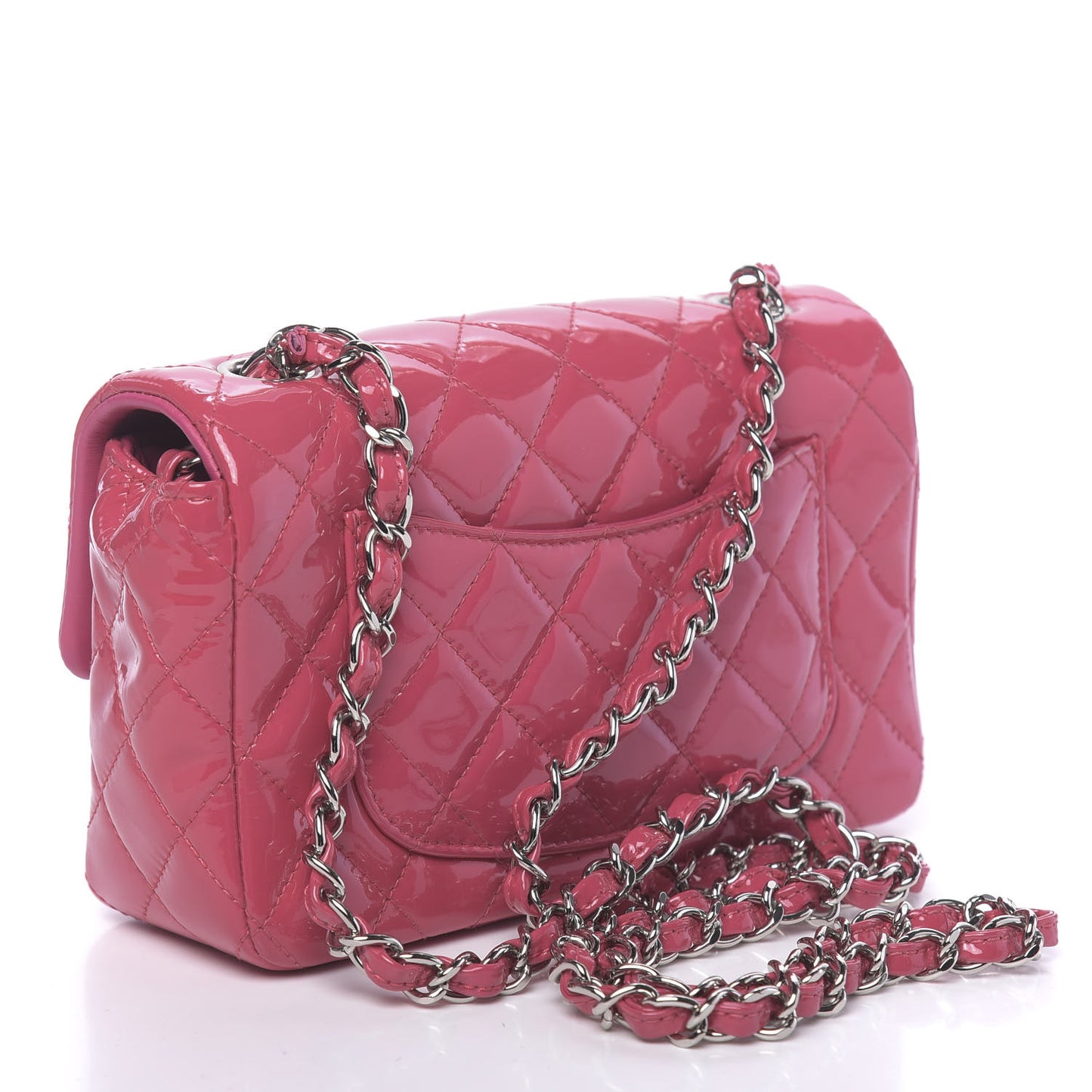 Patent Quilted Mini Rectangular Flap Fuchsia
