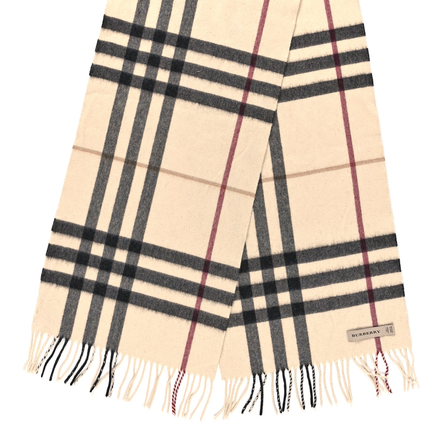 Cashmere Check Fringe Scarf Natural White