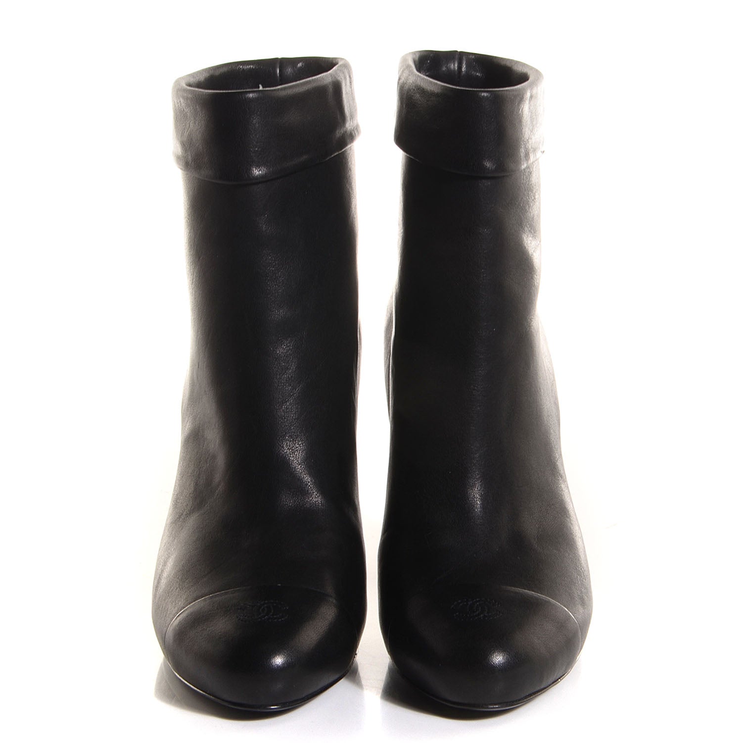 Chanel Leather CC Cap Toe Ankle Boots 37.5 Black 2 of 9
