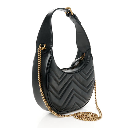 Gucci Calfskin Matelasse Chevron Mini GG Marmont Half Moon Hobo Black 3 of 11