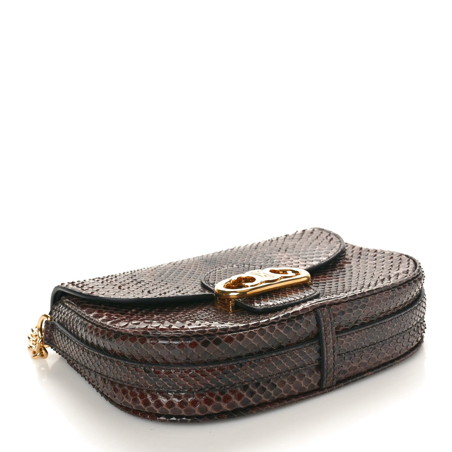 Celine Snakeskin Medium Chain Maillon Triomphe Brown 4 of 9
