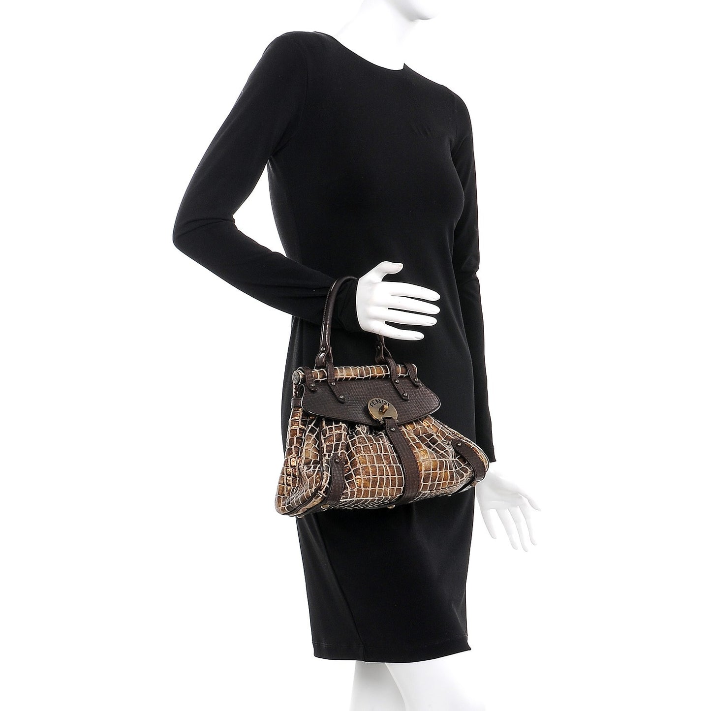 Metallic Canvas Croc Print Magic Satchel Brown