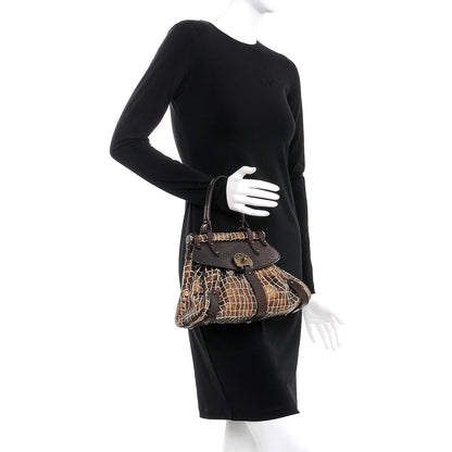 Fendi Metallic Canvas Croc Print Magic Satchel Brown 2 of 12