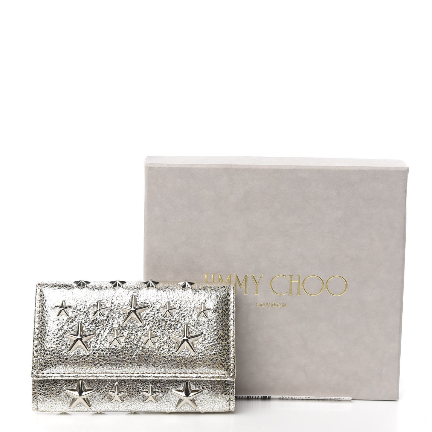 Metallic Calfskin Neptune Star Studded Key Case Champagne