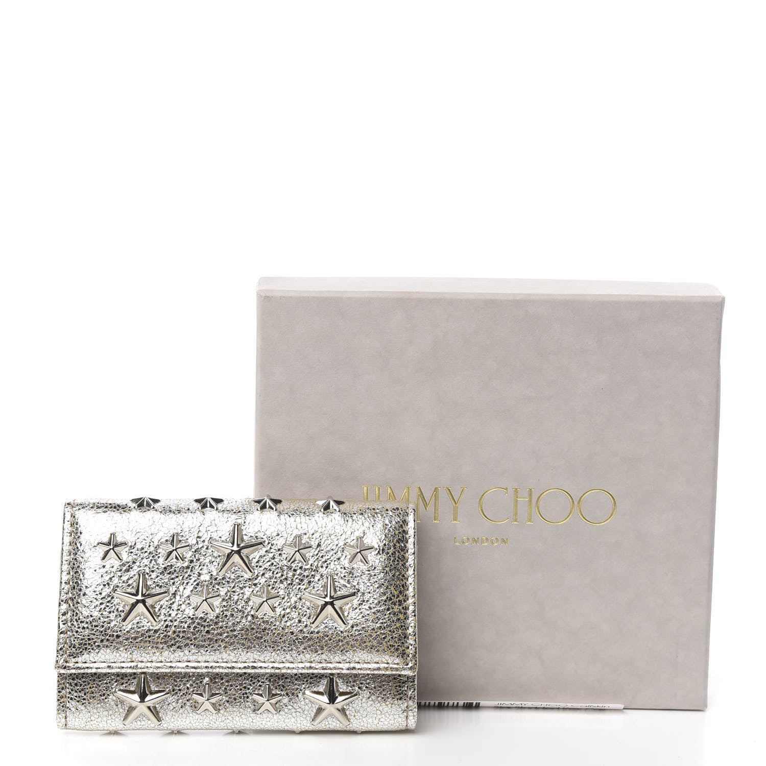 Jimmy Choo Metallic Calfskin Neptune Star Studded Key Case Champagne 7 of 7