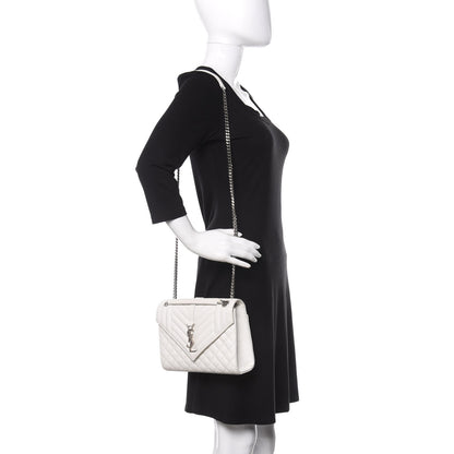Saint Laurent Grain De Poudre Textured Mixed Matelasse Medium Triquilt Monogram Satchel Blanc Vintage 3 of 15