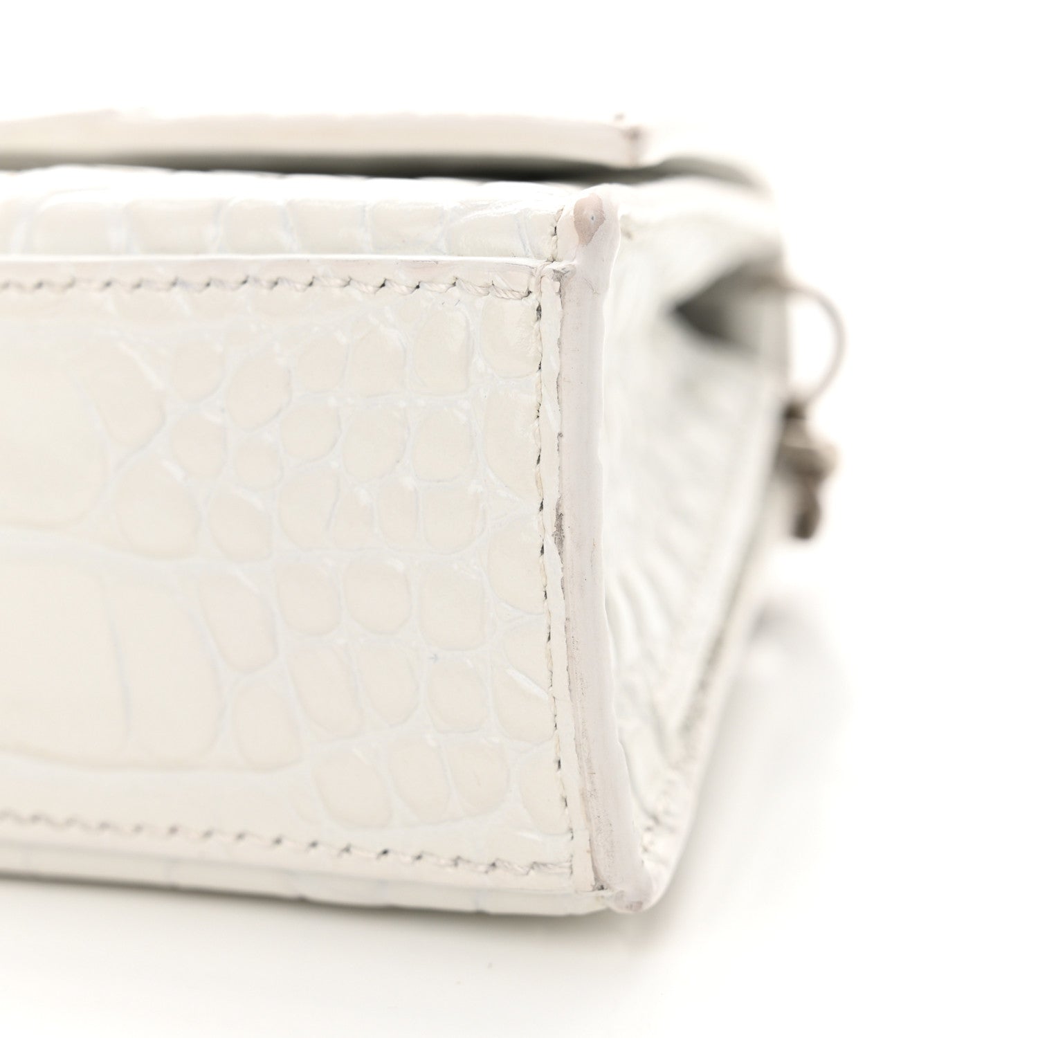 Balenciaga Shiny Calfskin Crocodile Embossed Small Hourglass Evening Chain Bag White 9 of 12