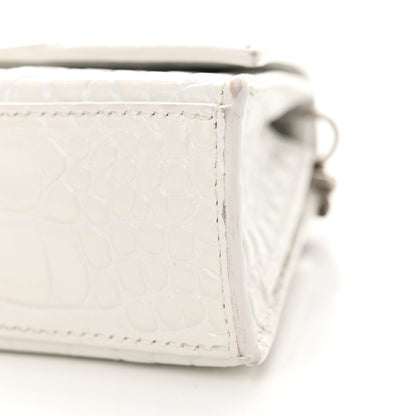Balenciaga Shiny Calfskin Crocodile Embossed Small Hourglass Evening Chain Bag White 9 of 12