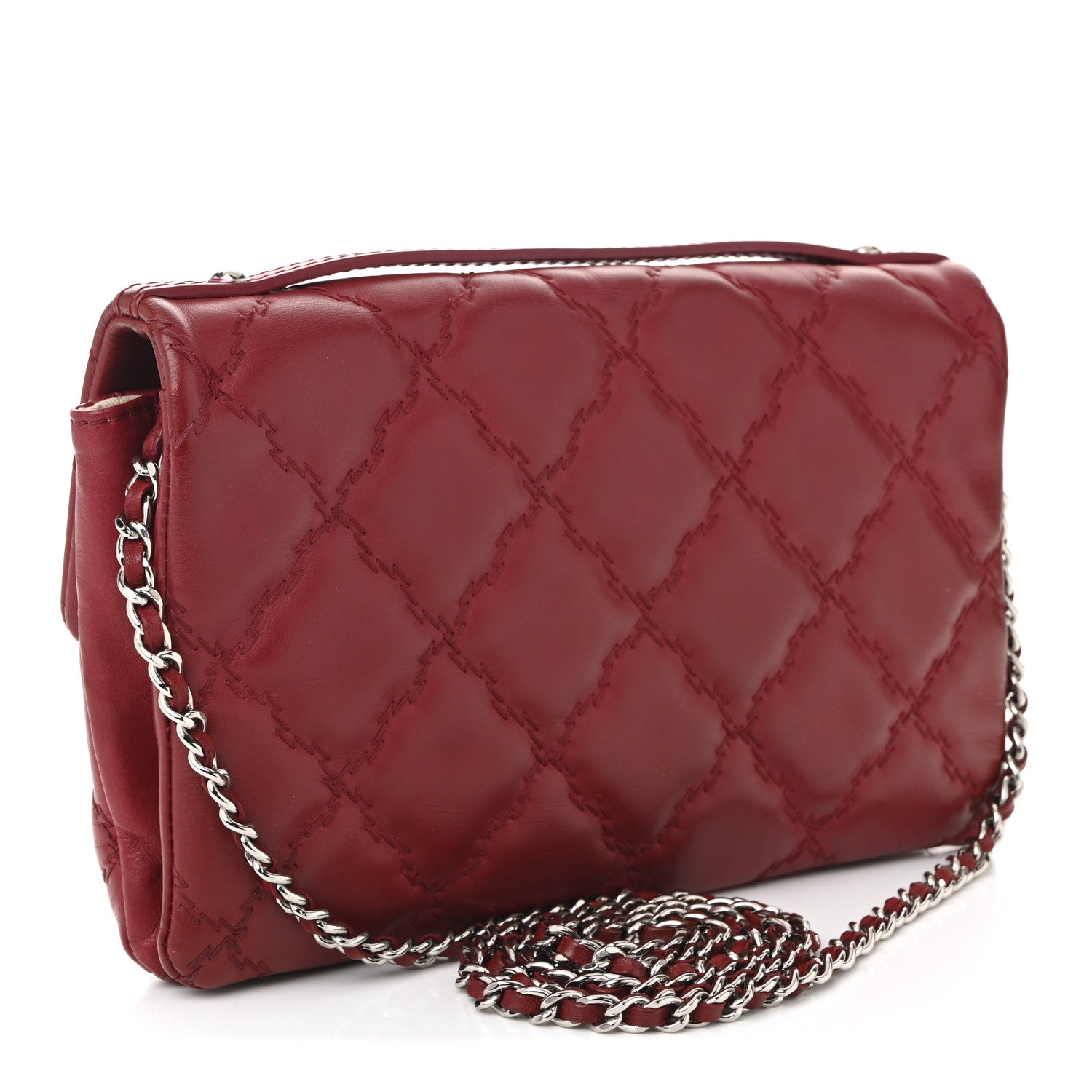 Chanel Calfskin Quilted Double Stitch Hamptons Clutch with Chain Red 3 of 11