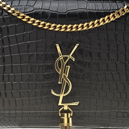 Saint Laurent Calfskin Crocodile Embossed Medium Classic Monogram Kate Tassel Satchel Black 8 of 12