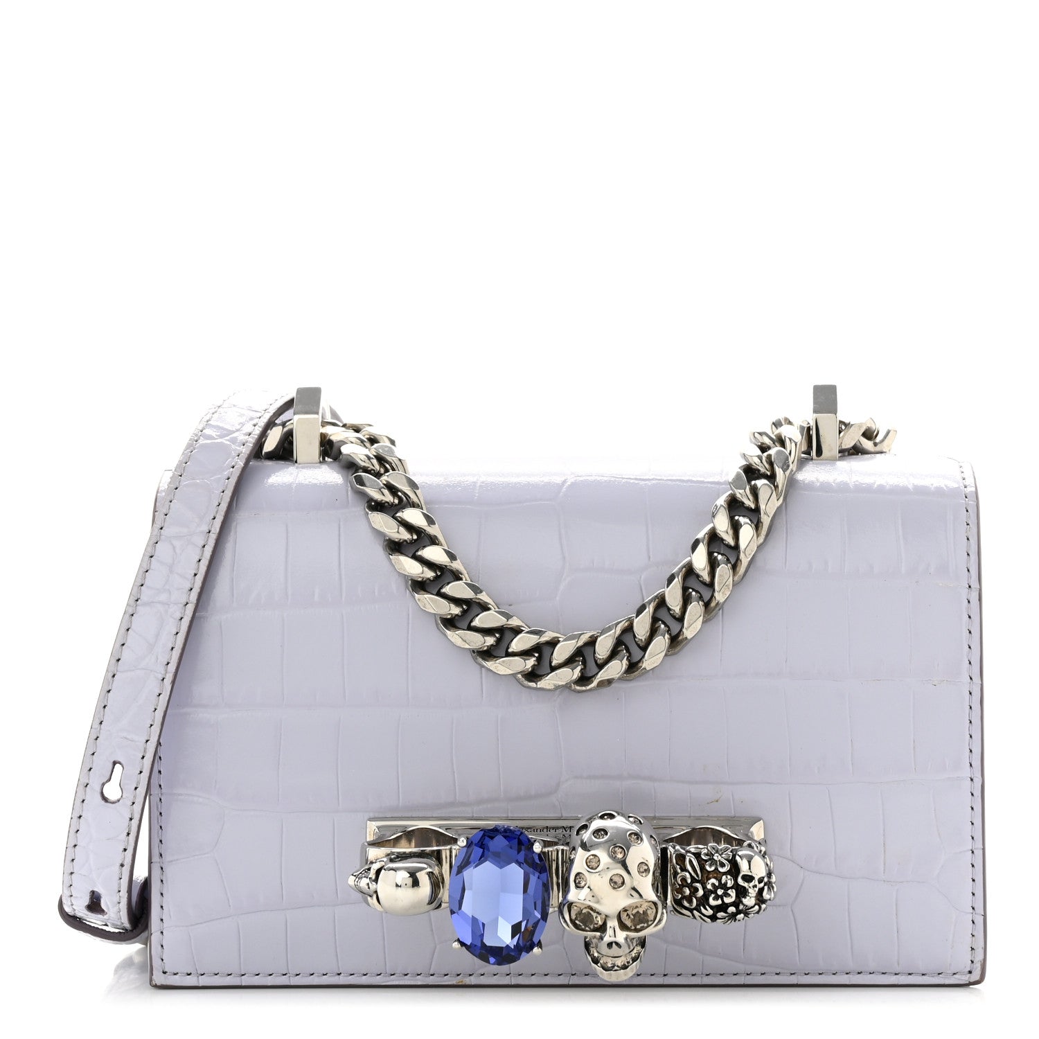 Alexander McQueen Shiny Crocodile Embossed Jeweled Satchel Lavender 1 of 13