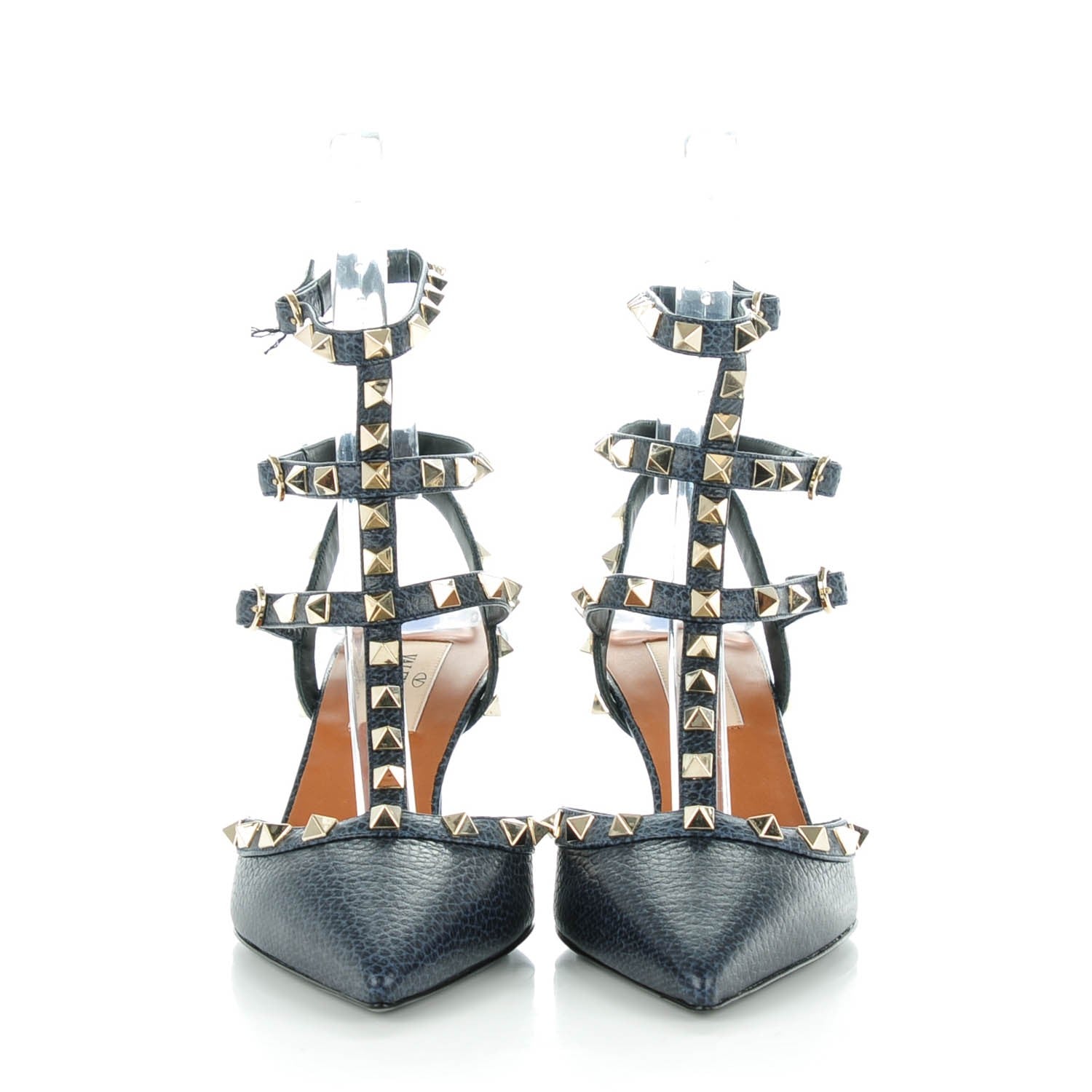 Valentino Garavani Pebbled Calfskin Rockstud Ankle Strap 65mm Pumps 36.5 Deep Denim 2 of 7