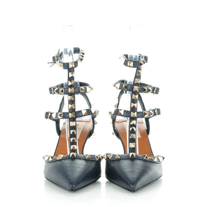 Valentino Garavani Pebbled Calfskin Rockstud Ankle Strap 65mm Pumps 36.5 Deep Denim 2 of 7
