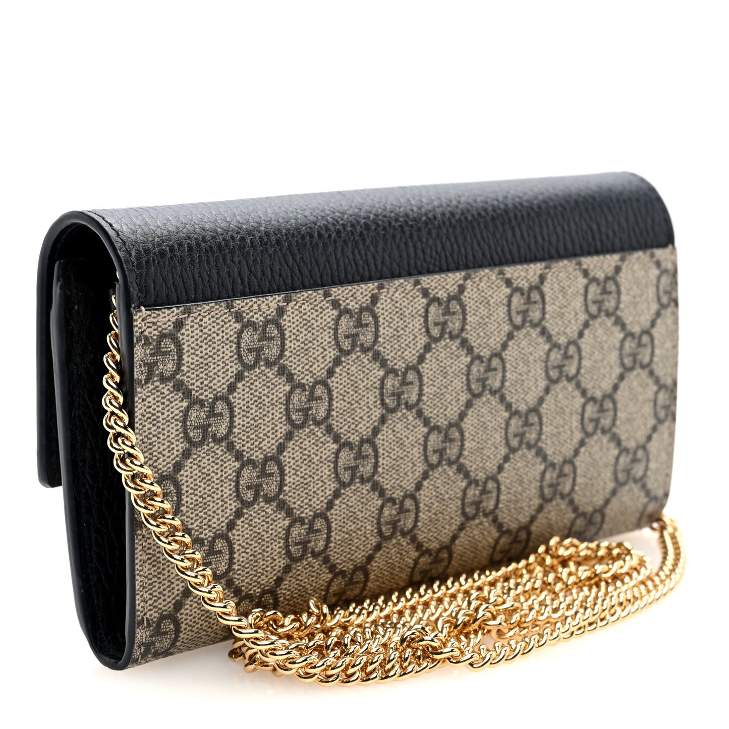 Dollar Calfskin GG Supreme Monogram Petite GG Marmont Wallet Chain Bag Black Beige Ebony
