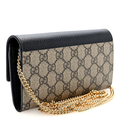 Gucci Dollar Calfskin GG Supreme Monogram Petite GG Marmont Wallet Chain Bag Black Beige Ebony 3 of 9