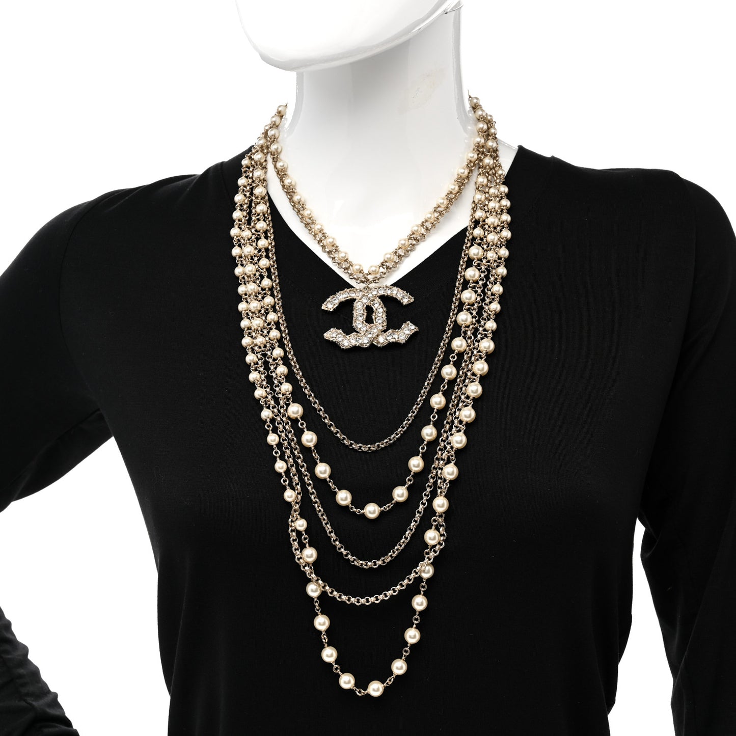 Pearl Crystal CC Camellia Express Necklace Gold