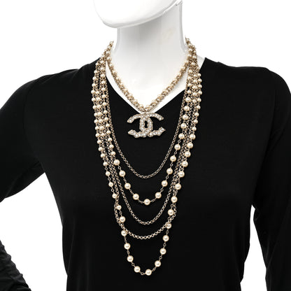Chanel Pearl Crystal CC Camellia Express Necklace Gold 2 of 6