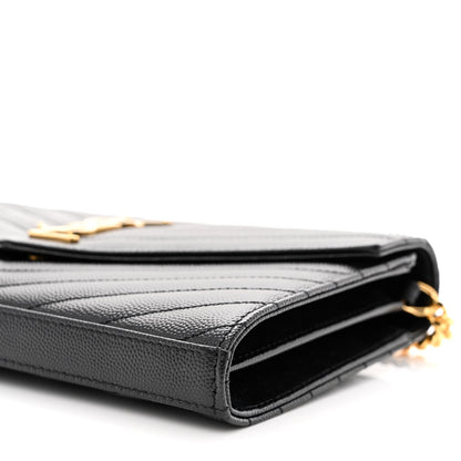 Saint Laurent Grain De Poudre Matelasse Chevron Monogram Chain Wallet Black 10 of 10