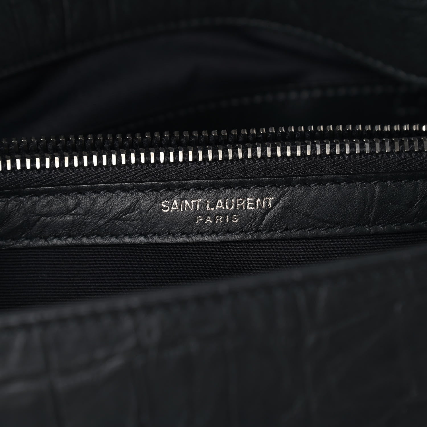Saint Laurent Calfskin Crocodile Embossed Medium West Hollywood Monogram Fold-Over Black 8 of 11