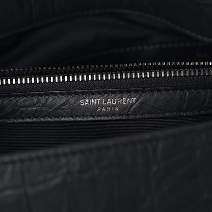 Saint Laurent Calfskin Crocodile Embossed Medium West Hollywood Monogram Fold-Over Black 8 of 11