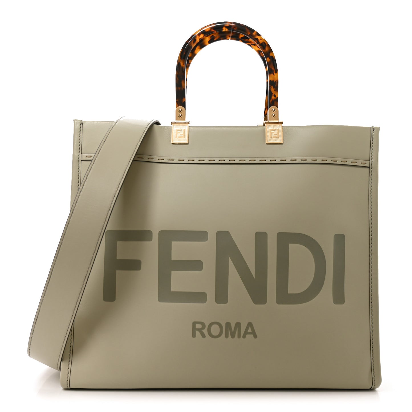 Vitello King Plexiglass Logo Embossed Medium Fendi Sunshine Shopper Tote Green Tea