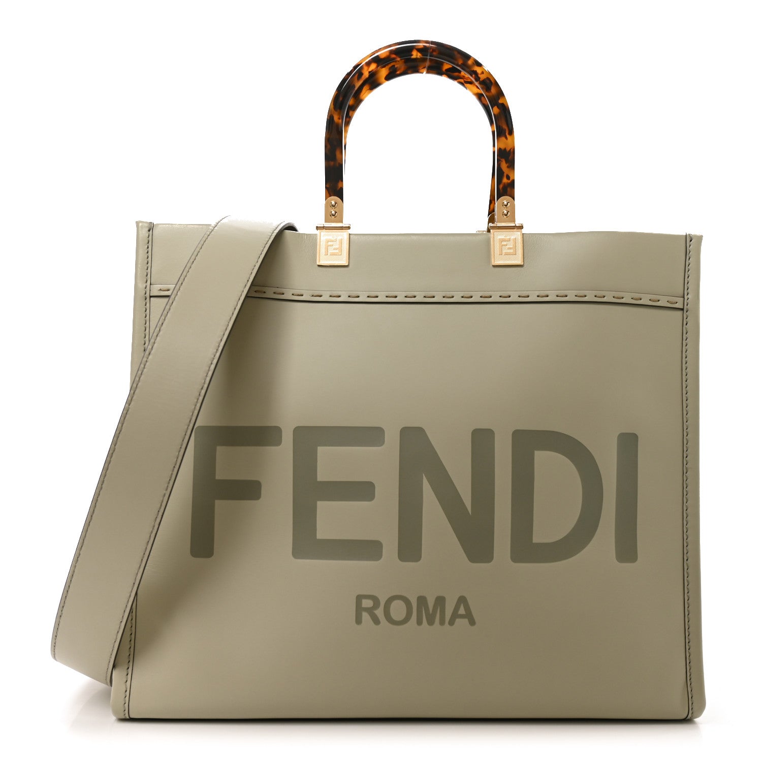 Fendi Vitello King Plexiglass Logo Embossed Medium Fendi Sunshine Shopper Tote Green Tea 1 of 7