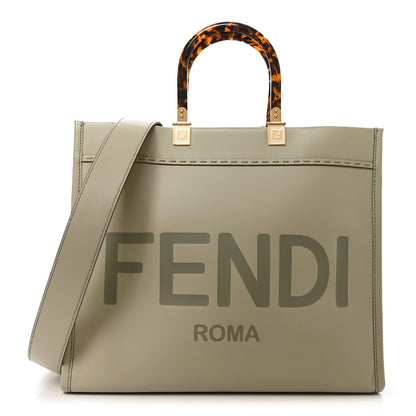 Fendi Vitello King Plexiglass Logo Embossed Medium Fendi Sunshine Shopper Tote Green Tea 1 of 7