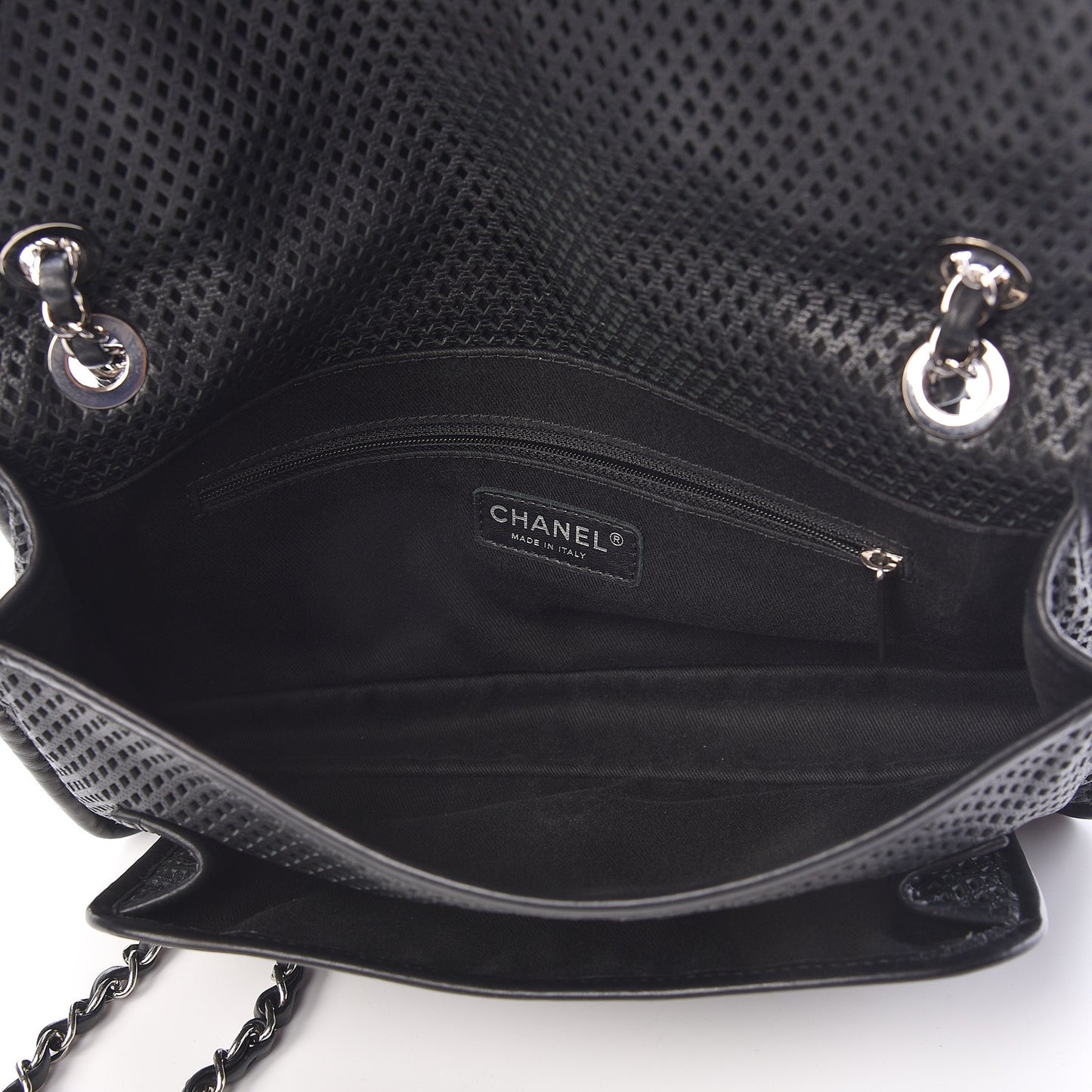 Perforated Calfskin Large Up In The Air Flap Black