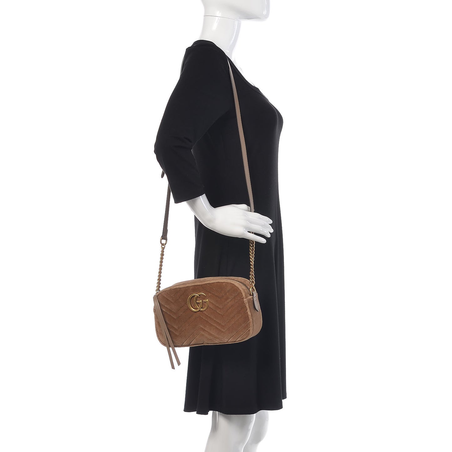 Velvet Matelasse Small GG Marmont Chain Shoulder Bag Taupe