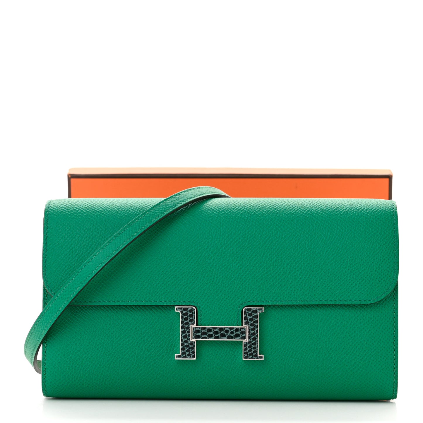 Epsom Lizard Constance Wallet To Go Vert Jade Vert Cypress