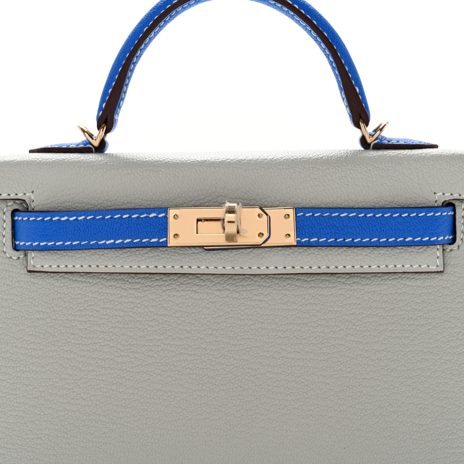Hermes Chevre Mysore Horseshoe Mini Kelly Sellier 20 Gris Perle Bleu Hydra 7 of 12