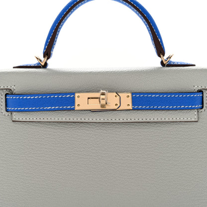 Hermes Chevre Mysore Horseshoe Mini Kelly Sellier 20 Gris Perle Bleu Hydra 7 of 12