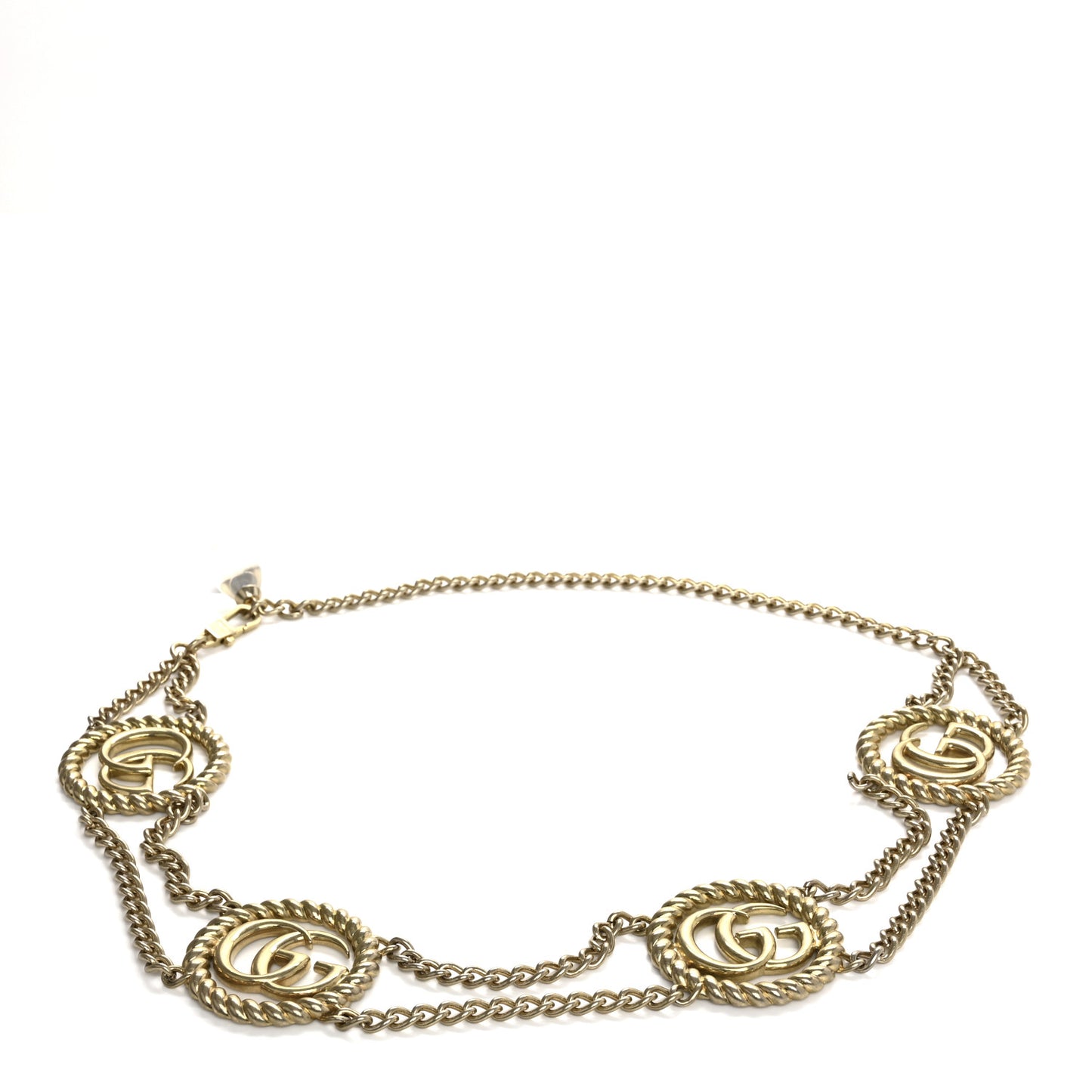 Metal Chain Crystal Torchon Double G Belt Gold