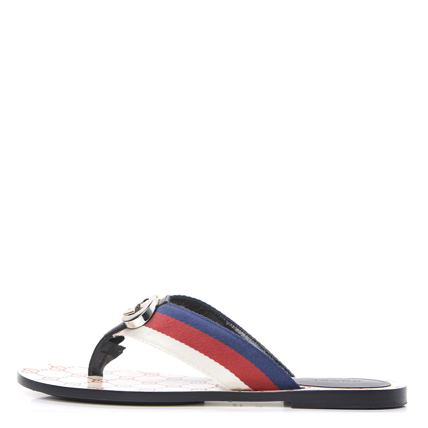 Gucci Nylon Calfskin Sylvie Web GG Monogram Womens Thong Sandals 39.5 Mystic White Hibiscus Red Marine Black 1 of 9