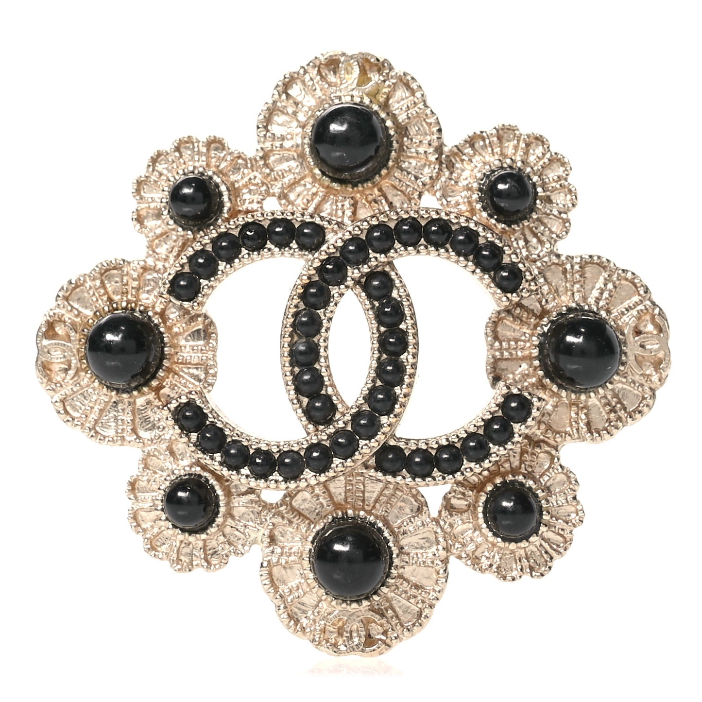 Bead CC Brooch Black Light Gold