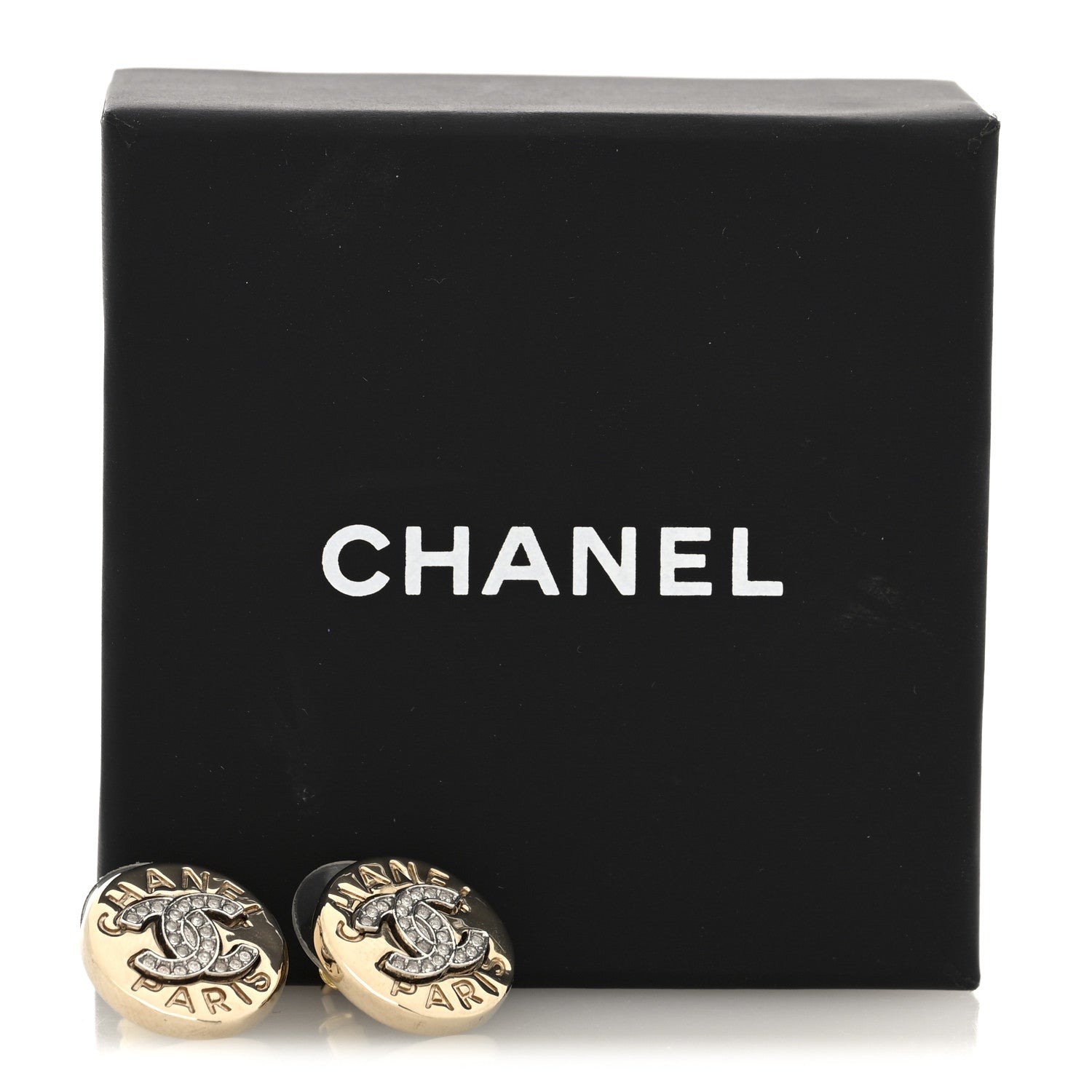 Chanel Metal Crystal CC Logo Round Earrings Gold Silver 5 of 5