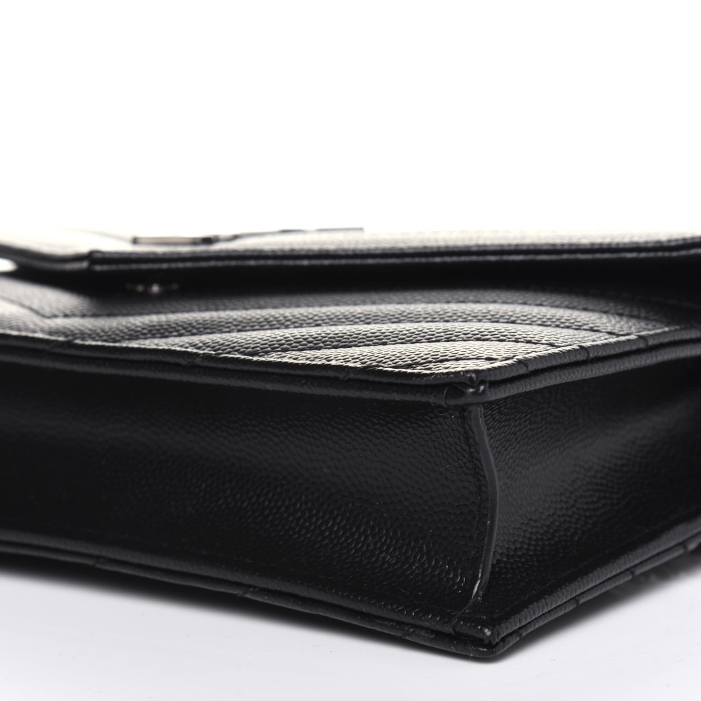 Grain De Poudre Matelasse Chevron Monogram Envelope Chain Wallet Black