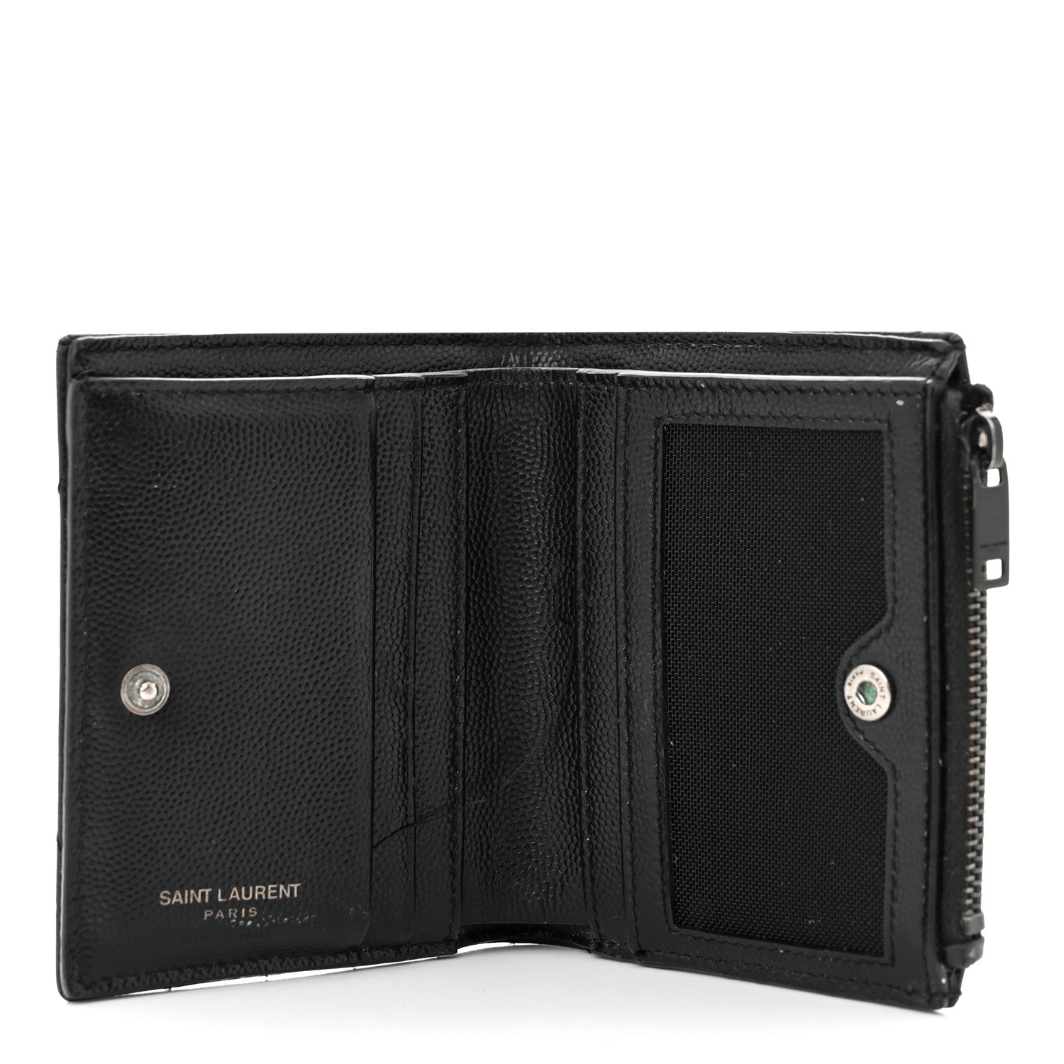 Saint Laurent Grain De Poudre Matelasse Chevron Monogram Zipped Card Case Black 5 of 12