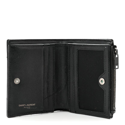 Saint Laurent Grain De Poudre Matelasse Chevron Monogram Zipped Card Case Black 5 of 12