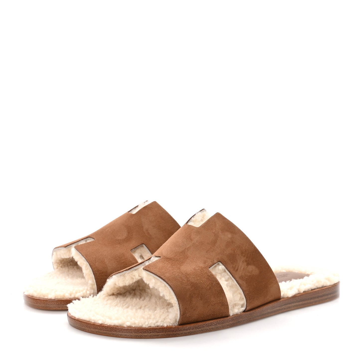 Suede Goatskin Shearling Mens Izmir Sandals 43.5 Marron Teck Ecru