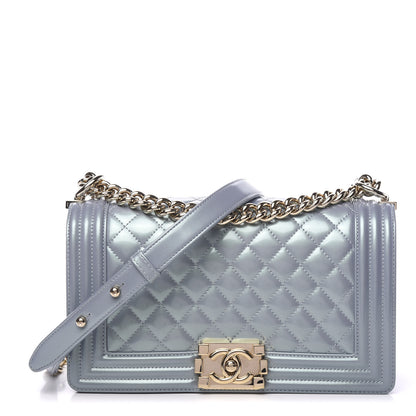 Chanel Iridescent Patent Calfskin Quilted Medium Boy Flap Light Blue 1 of 10