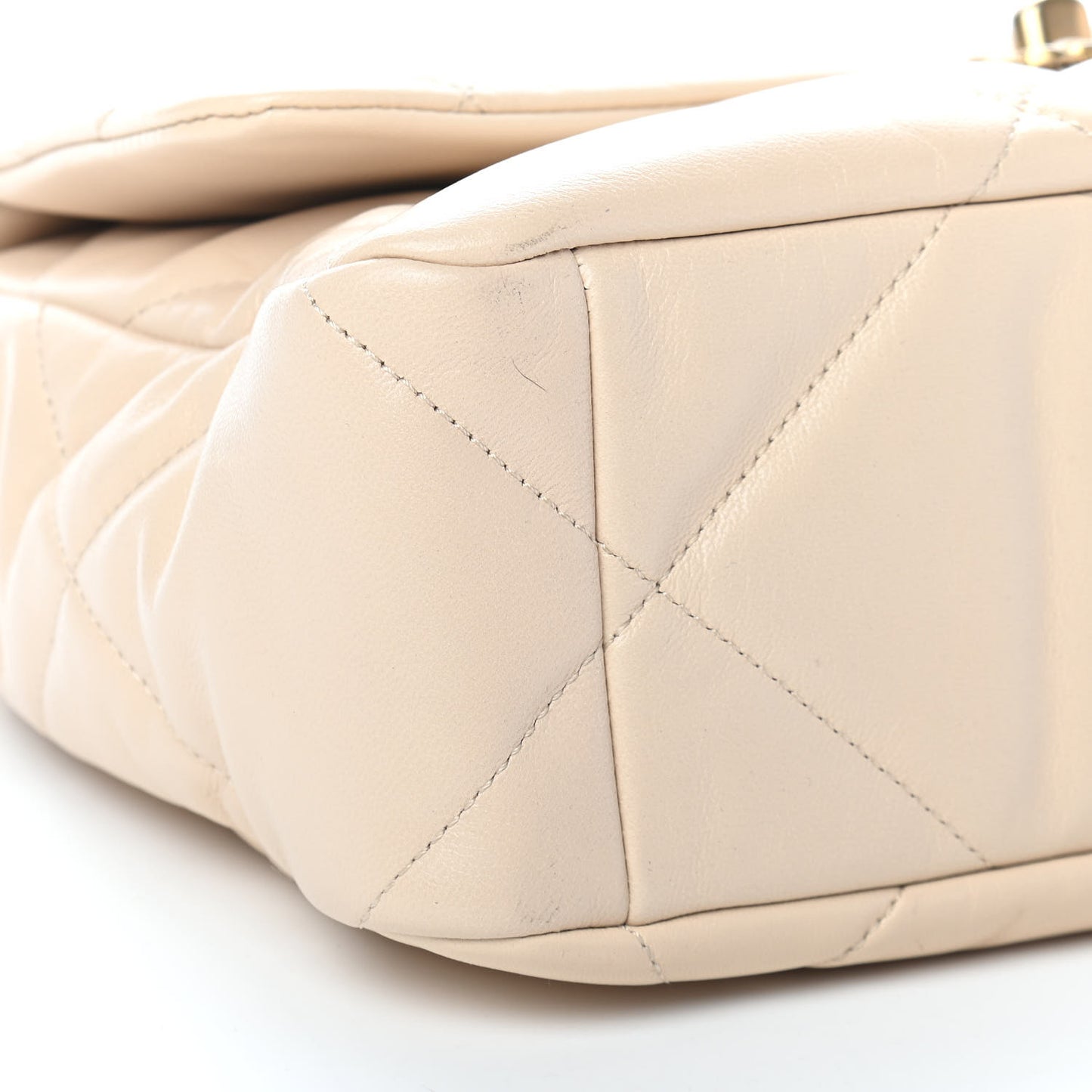 Goatskin Quilted Large Chanel 19 Flap Beige