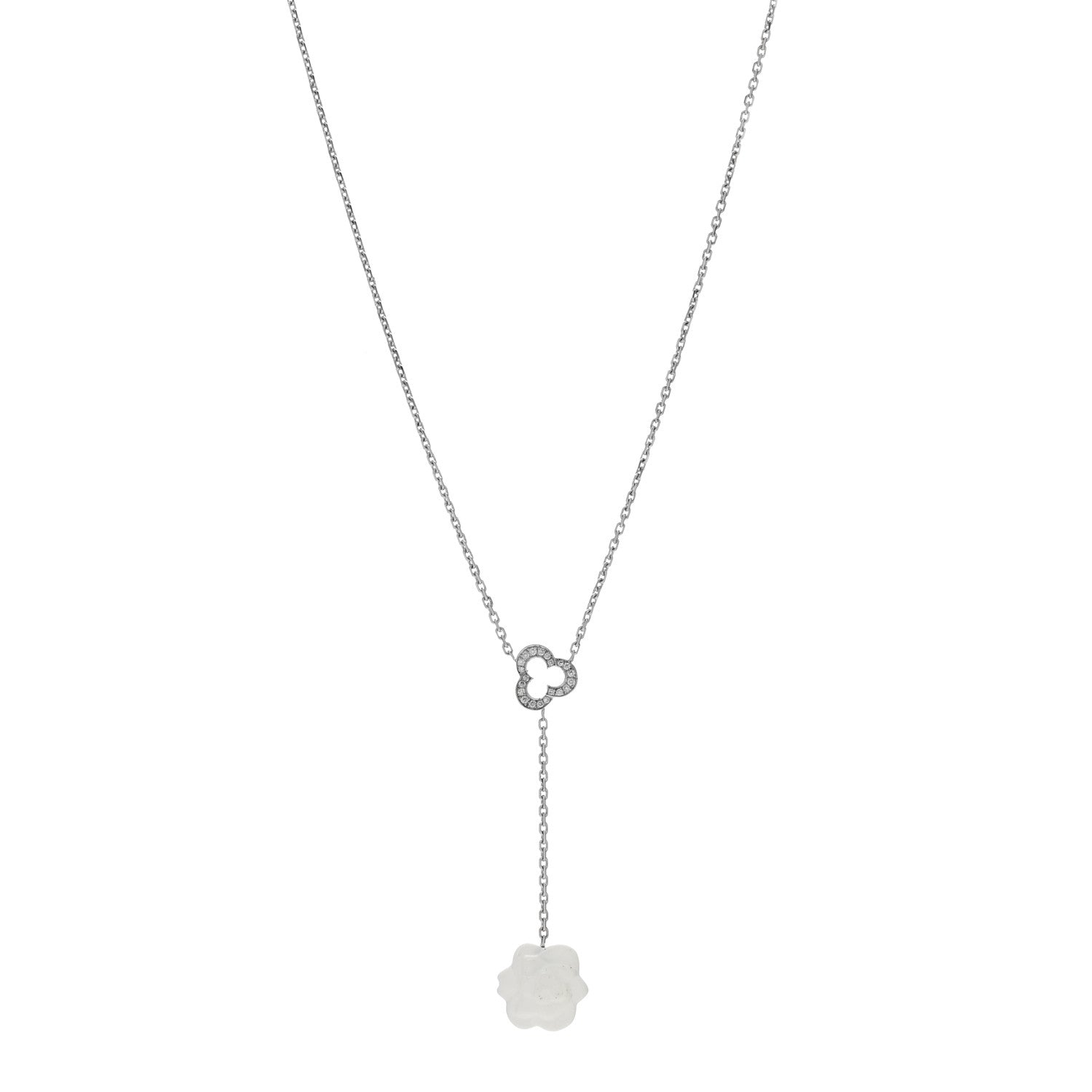 Chanel 18K White Gold Diamond Agate Camelia Sculpte Pendant Necklace 1 of 4