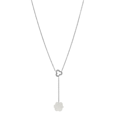 Chanel 18K White Gold Diamond Agate Camelia Sculpte Pendant Necklace 1 of 4