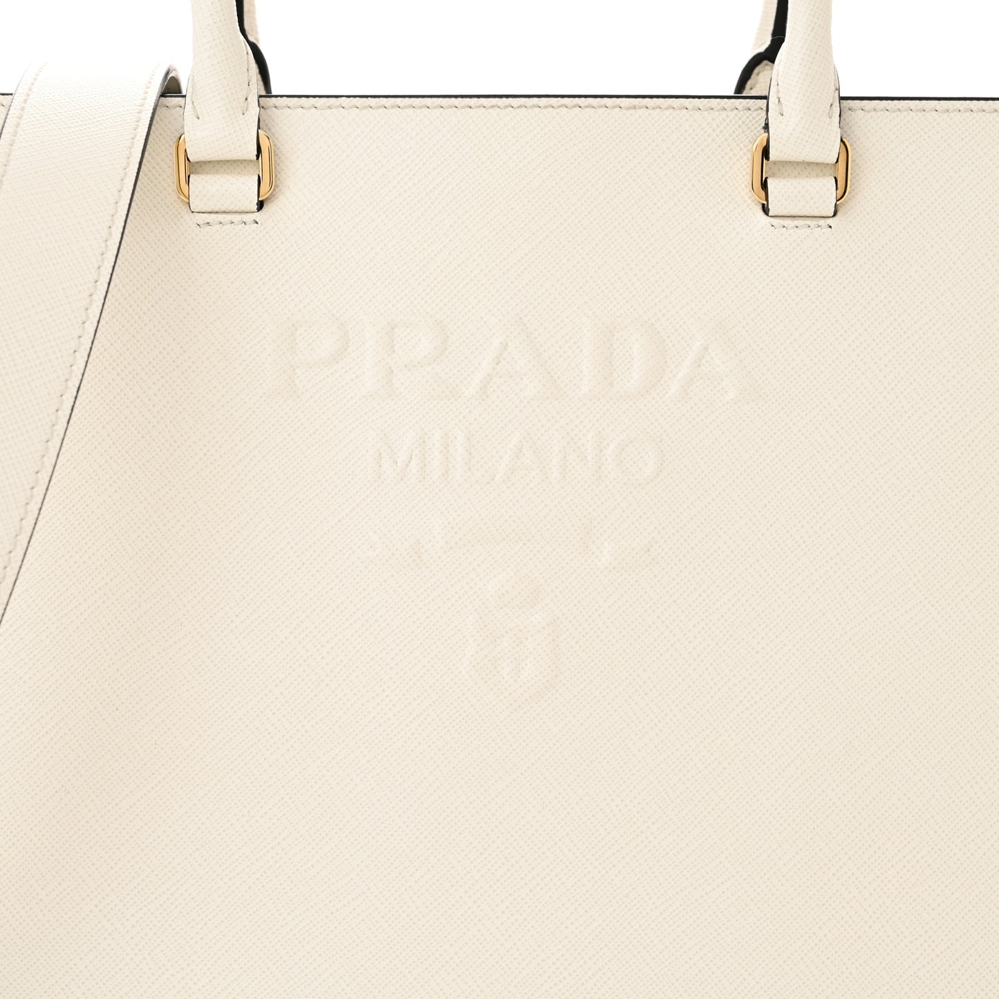 Saffiano Lux Logo Embossed Large Shoulder Tote Handbag White