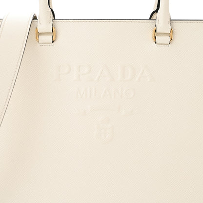 Prada Saffiano Lux Logo Embossed Large Shoulder Tote Handbag White 8 of 10