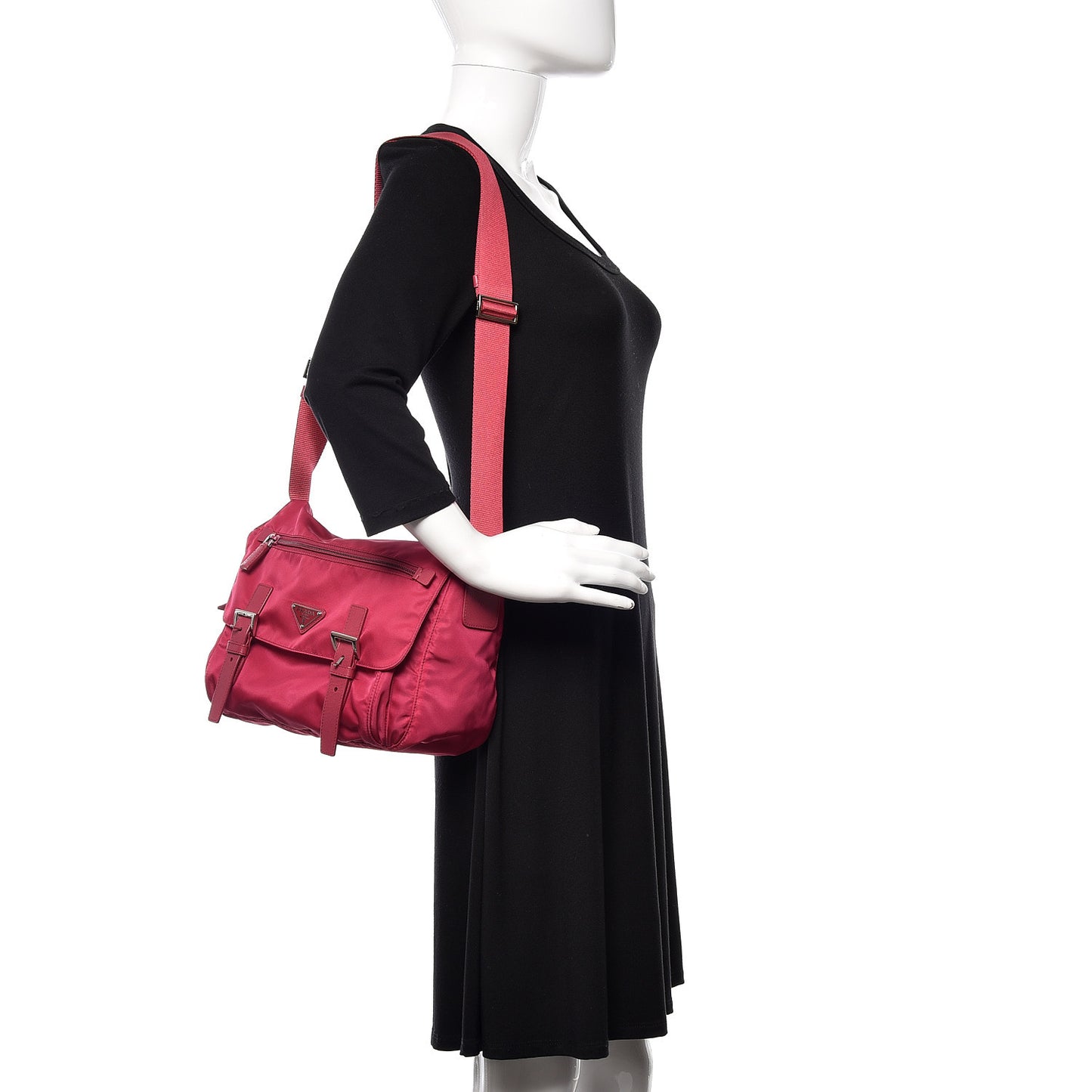 Tessuto Nylon Vela Saffiano Messenger Bag Fuxia