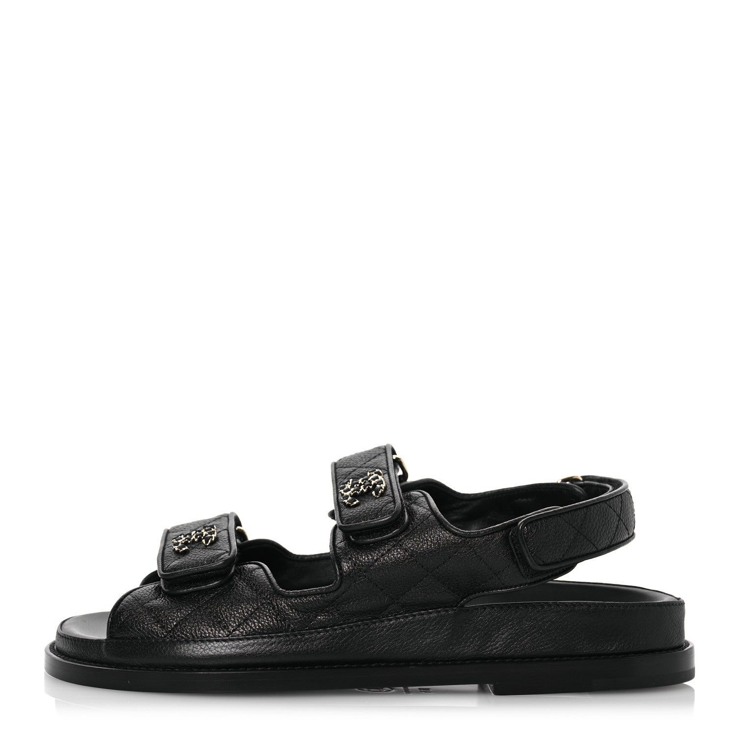 Chanel Grained Calfskin Velcro Dad Sandals 36.5 Black 1 of 9